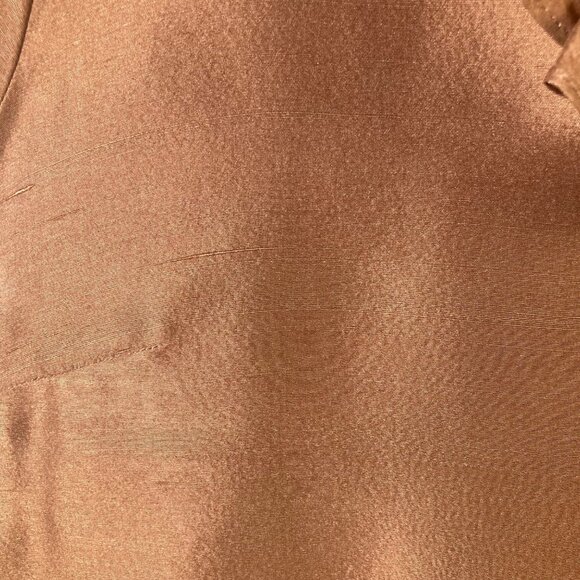 Womens Talbots Slub Silk Ruffle V Neck Blouse Back Button Cap Sleeve 12 Brown - Picture 5 of 9